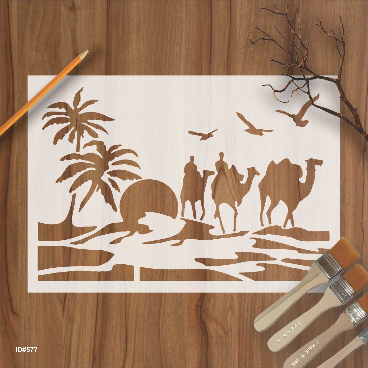 Camles and Coconut Tree stencil for Painting stencils stamp photo album embossed paper card on wood, fabric, wall ID#577