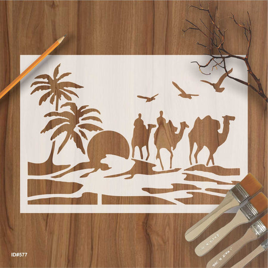 Camles and Coconut Tree stencil for Painting stencils stamp photo album embossed paper card on wood, fabric, wall ID#577