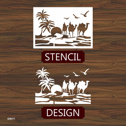 Camles and Coconut Tree stencil for Painting stencils stamp photo album embossed paper card on wood, fabric, wall ID#577