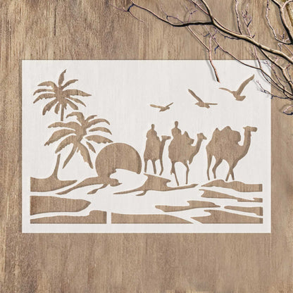 Camles and Coconut Tree stencil for Painting stencils stamp photo album embossed paper card on wood, fabric, wall ID#577