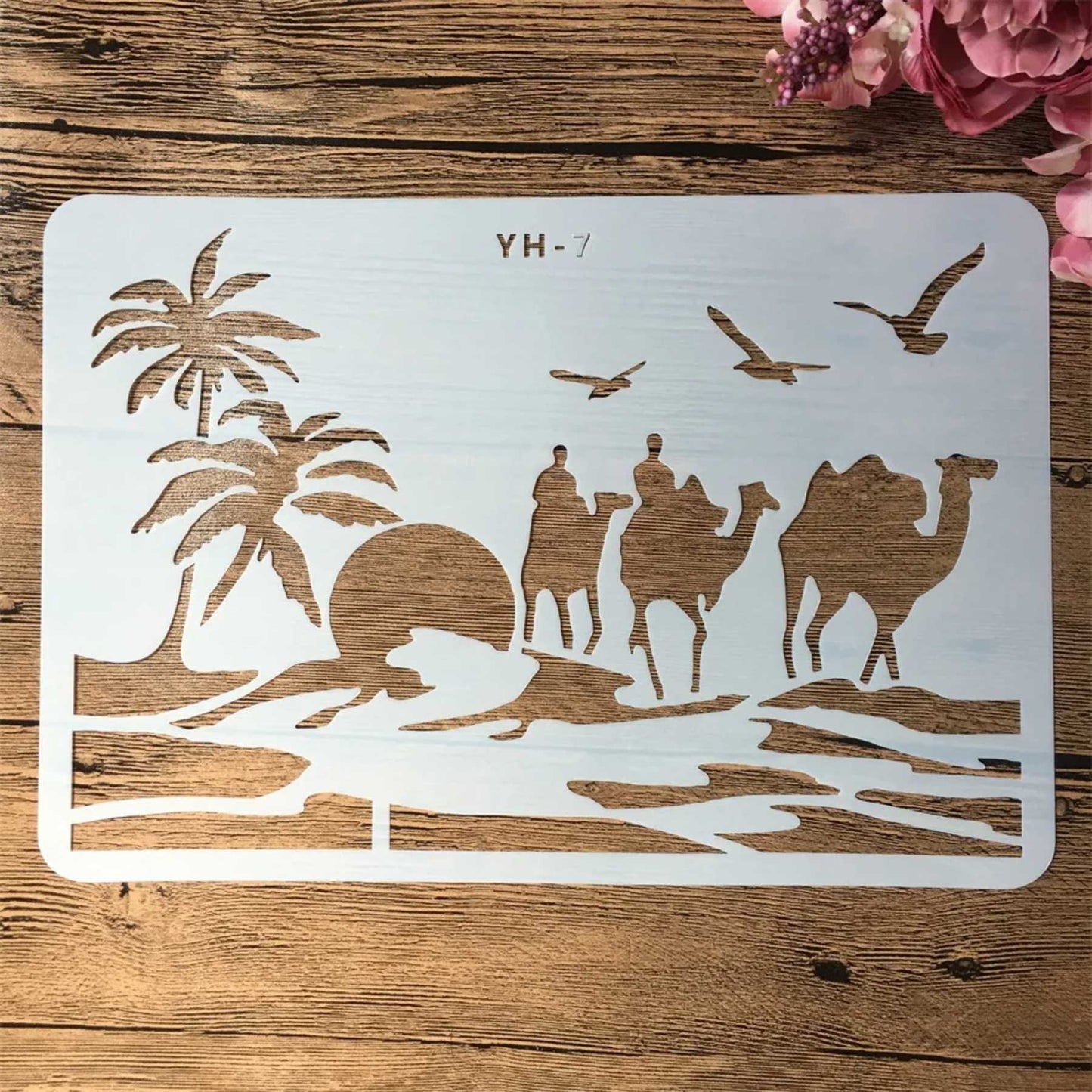 Camles and Coconut Tree stencil for Painting stencils stamp photo album embossed paper card on wood, fabric, wall ID#577