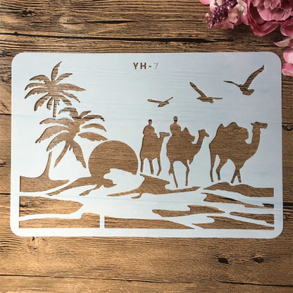 Camles and Coconut Tree stencil for Painting stencils stamp photo album embossed paper card on wood, fabric, wall ID#577