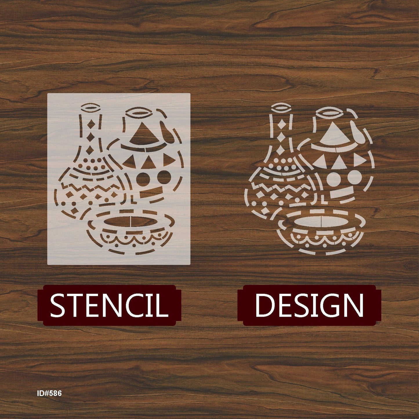 Tribal Pottery Stencil for Walls, Fabric & Furniture – Traditional Clay Vessel Design – ID#586