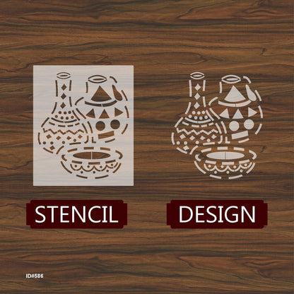 Tribal Pottery Stencil for Walls, Fabric & Furniture – Traditional Clay Vessel Design – ID#586