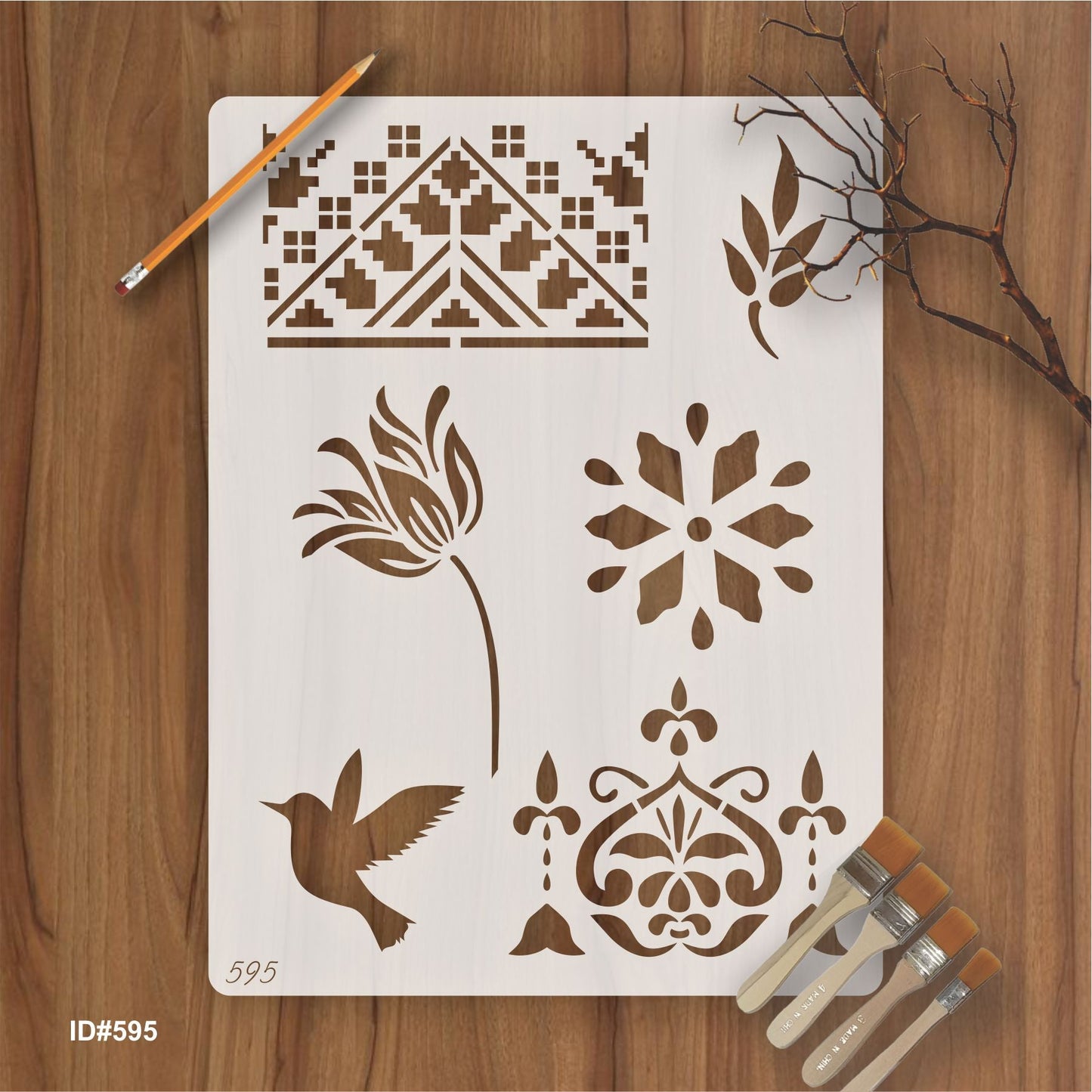 Floral & Bird Multi-Design Stencil for Wall, Wood, Fabric & Furniture Art – ID#595