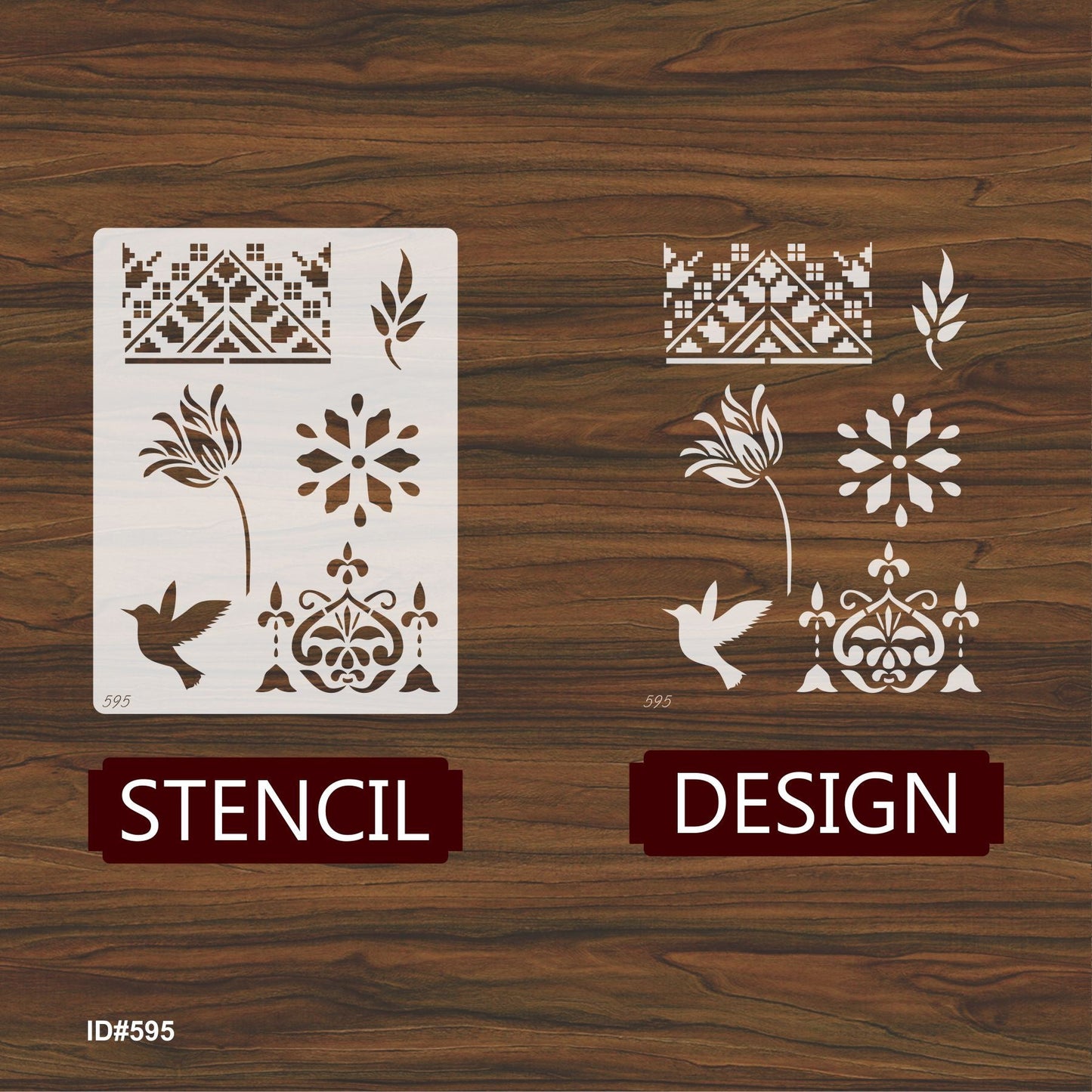 Floral & Bird Multi-Design Stencil for Wall, Wood, Fabric & Furniture Art – ID#595