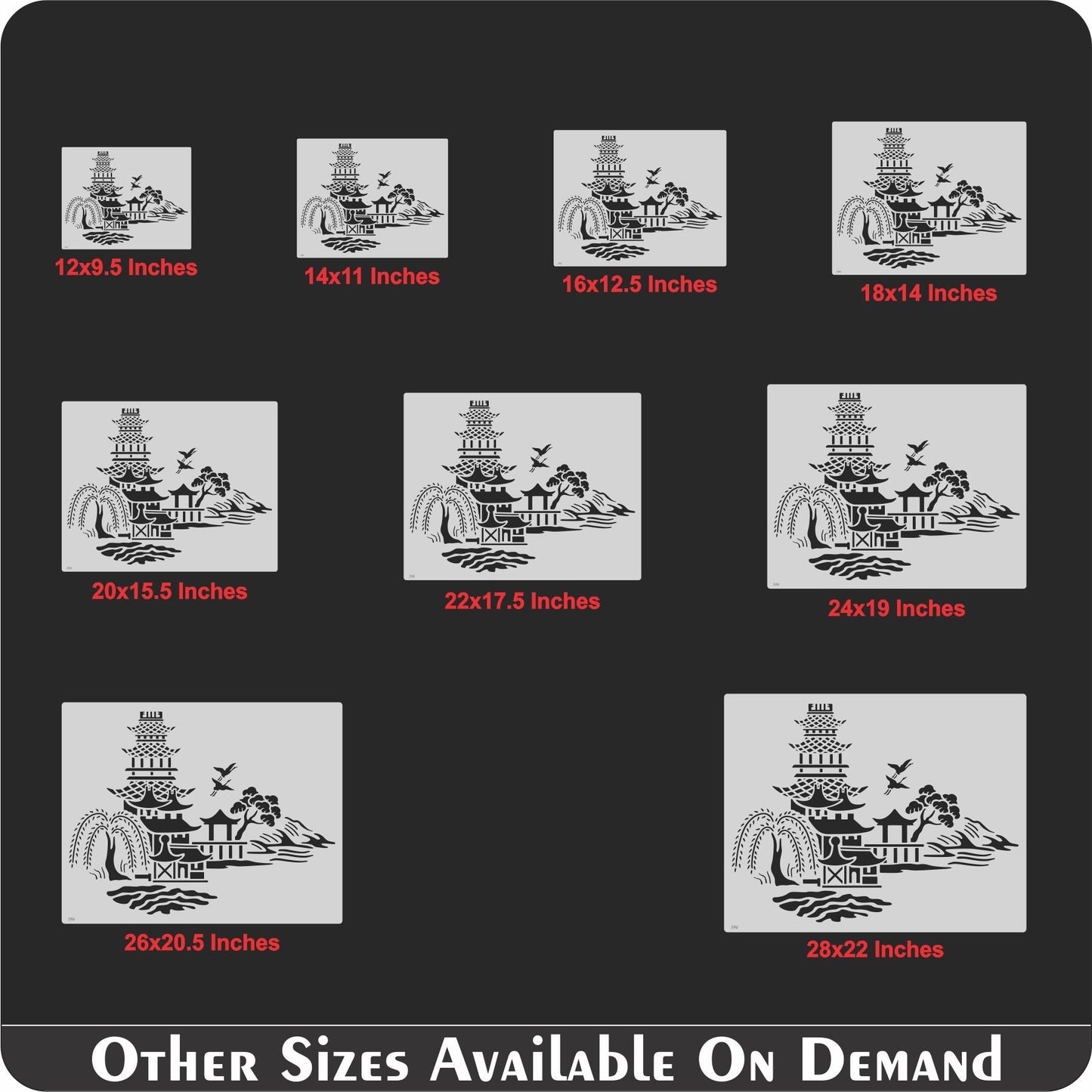 Japanese Pagoda & Landscape Stencil for Wall, Furniture & Fabric Art – Asian Temple Design – ID#596