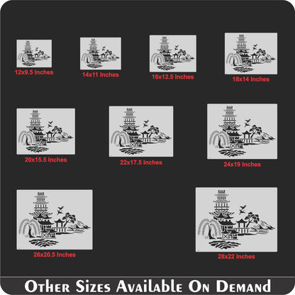 Japanese Pagoda & Landscape Stencil for Wall, Furniture & Fabric Art – Asian Temple Design – ID#596