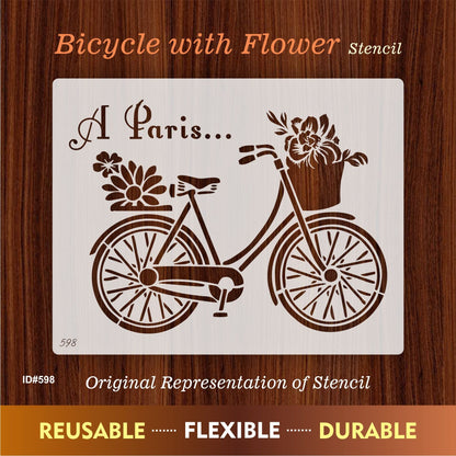 Paris Bicycle with Flowers Stencil for Wall, Furniture & Fabric Art – French Vintage Design – ID#598