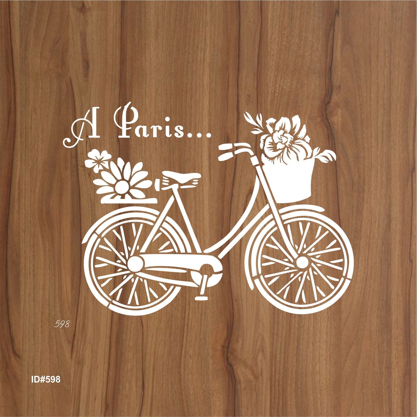 Paris Bicycle with Flowers Stencil for Wall, Furniture & Fabric Art – French Vintage Design – ID#598