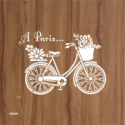 Paris Bicycle with Flowers Stencil for Wall, Furniture & Fabric Art – French Vintage Design – ID#598
