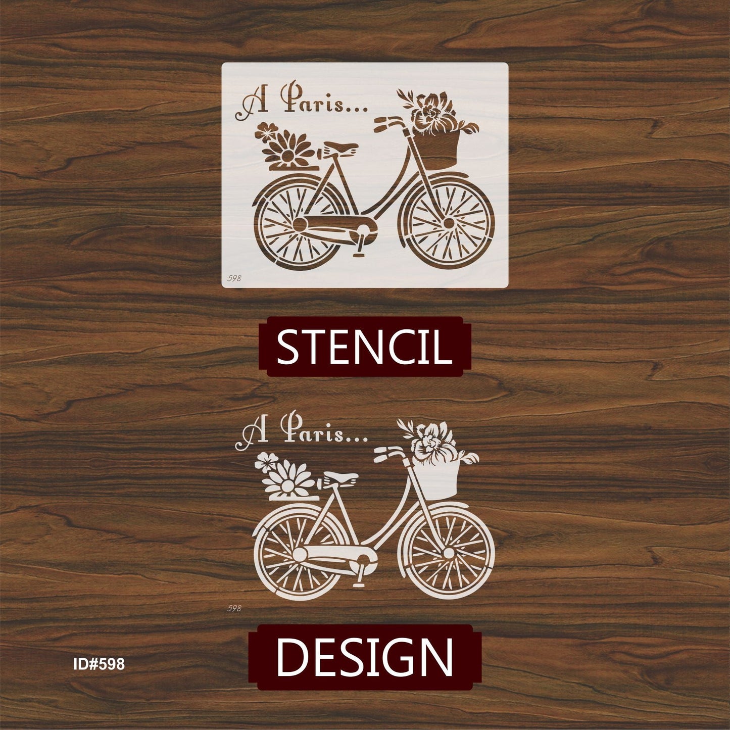 Paris Bicycle with Flowers Stencil for Wall, Furniture & Fabric Art – French Vintage Design – ID#598