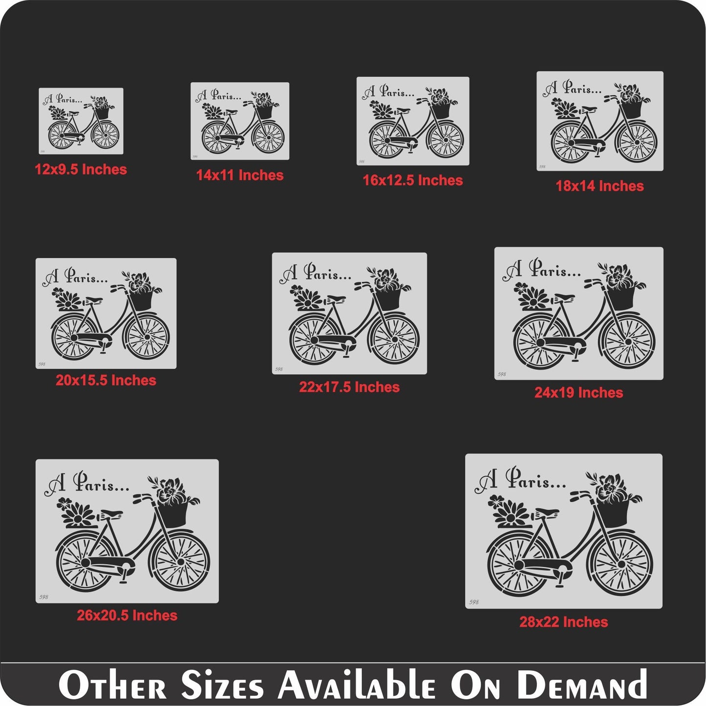 Paris Bicycle with Flowers Stencil for Wall, Furniture & Fabric Art – French Vintage Design – ID#598