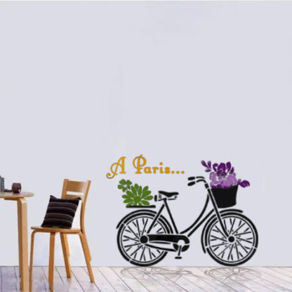 Paris Bicycle with Flowers Stencil for Wall, Furniture & Fabric Art – French Vintage Design – ID#598