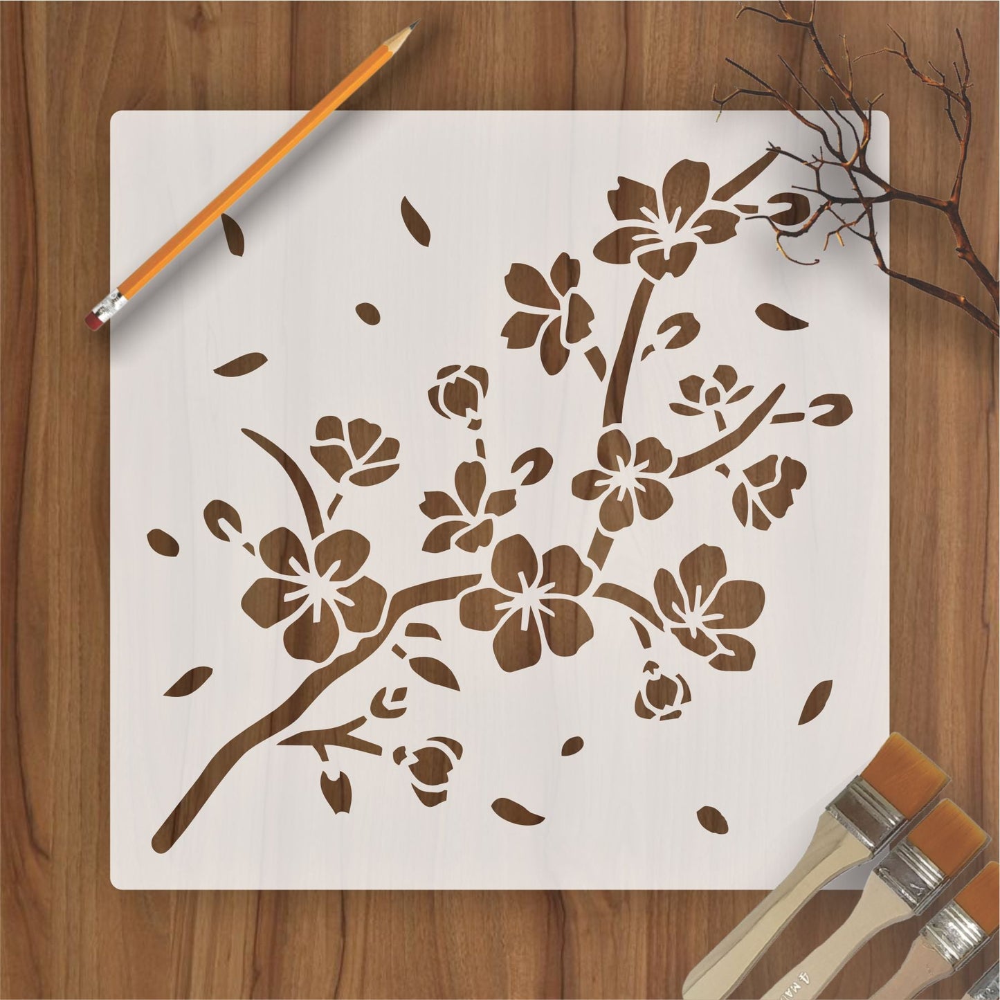 Cherry Blossom Branch Stencil for Walls, Furniture & Fabric – Japanese Floral Design – ID#599