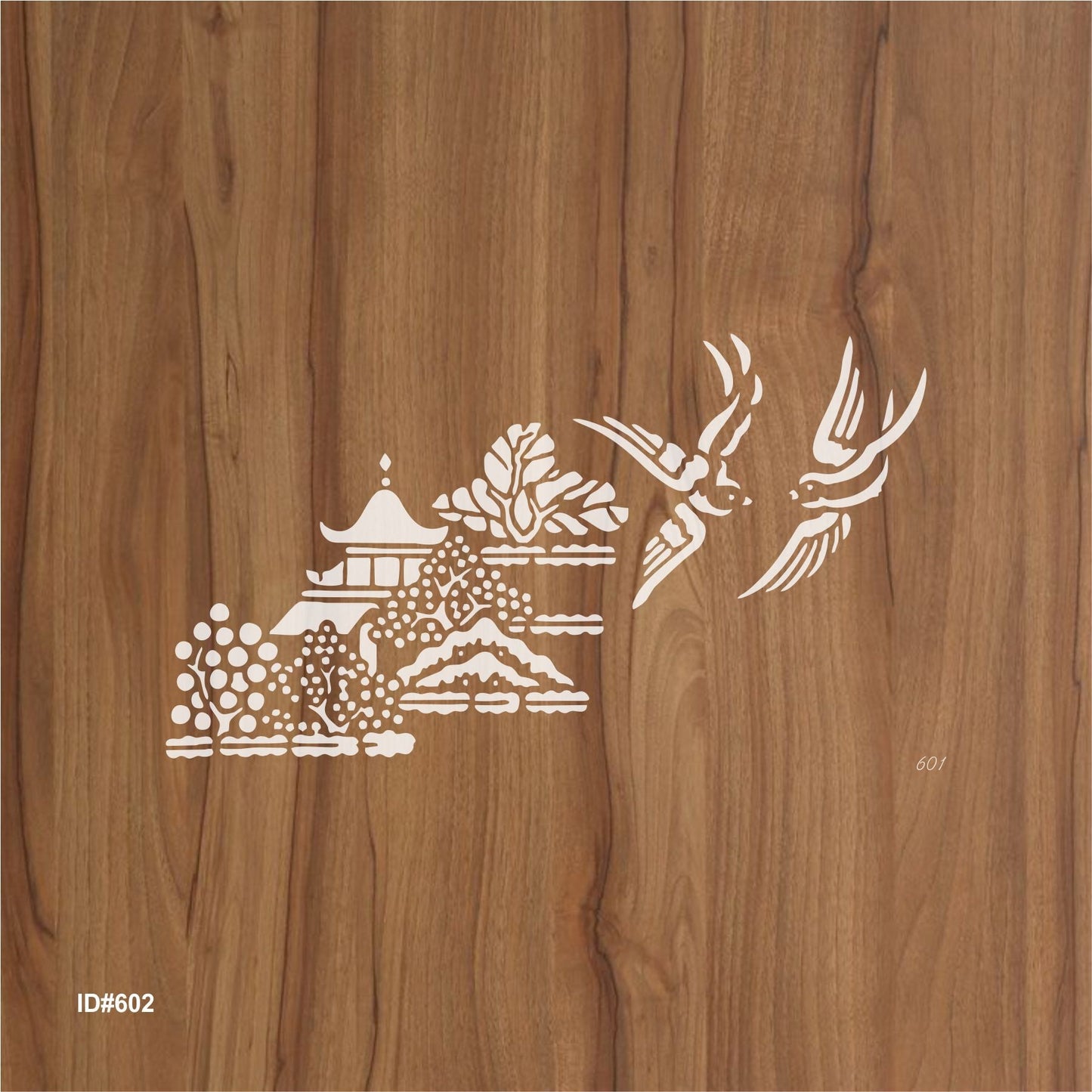 Traditional Pagoda Landscape Stencil for Wall, Wood & Fabric Art – Asian Temple Design – ID# 120