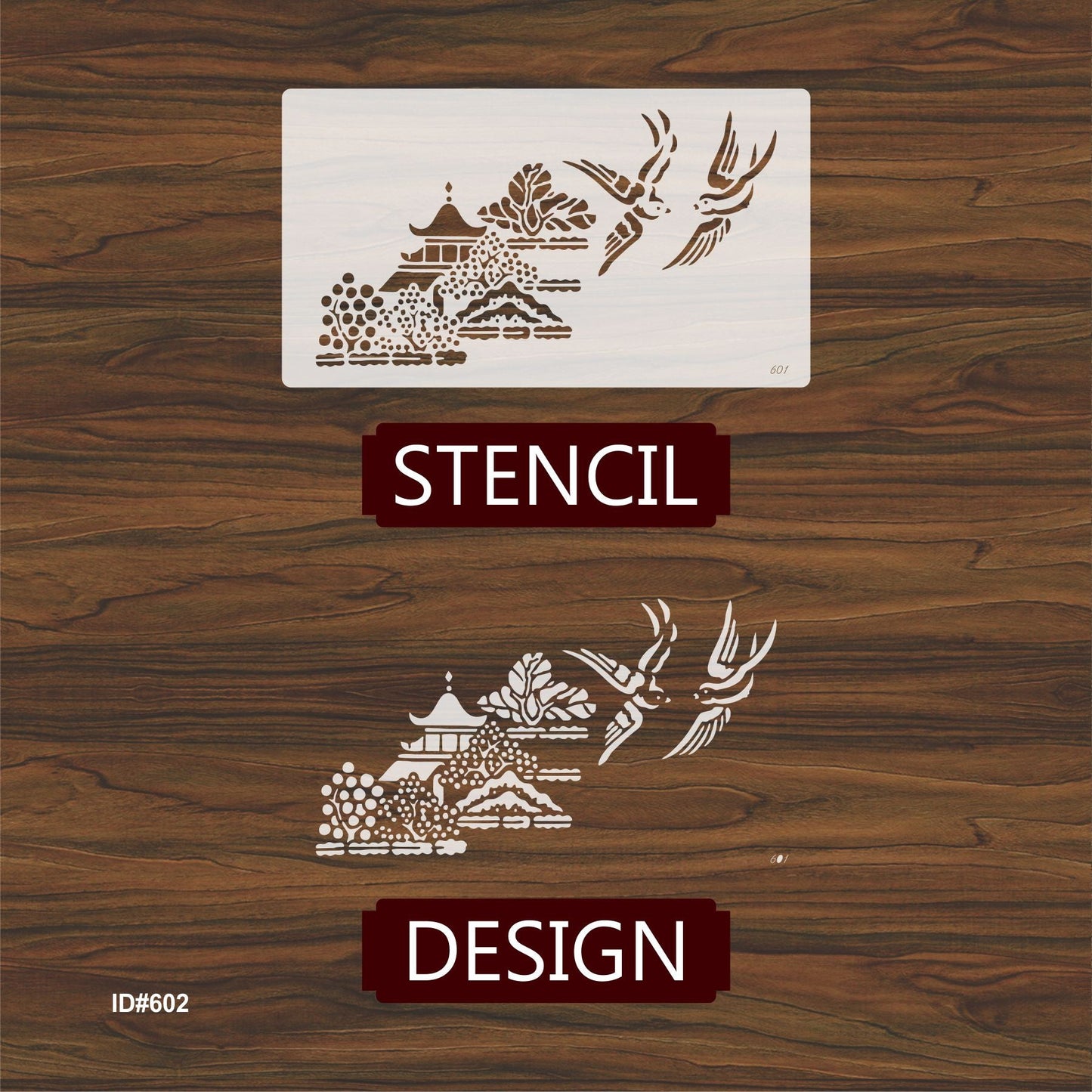 Traditional Pagoda Landscape Stencil for Wall, Wood & Fabric Art – Asian Temple Design – ID# 120