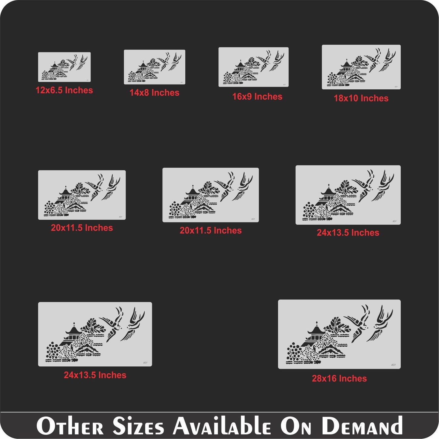 Traditional Pagoda Landscape Stencil for Wall, Wood & Fabric Art – Asian Temple Design – ID# 120