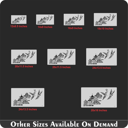Traditional Pagoda Landscape Stencil for Wall, Wood & Fabric Art – Asian Temple Design – ID# 120