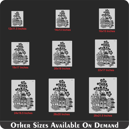 Oriental Pagoda Garden Stencil for Wall, Fabric & Furniture Painting – Asian Temple Design – ID# 603
