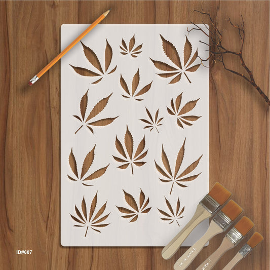 Weed Leaf Pattern Stencil for Painting Scrapbook Coloring Embossing Album Decor Template. ID #607