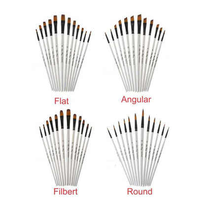 12Pcs- Original Artist Paint Brush Set Nylon Bristles Brushes for Watercolor Acrylic Oil Painting