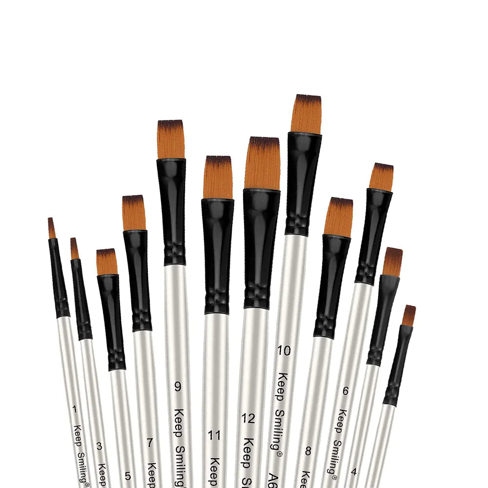 12Pcs- Original Artist Paint Brush Set Nylon Bristles Brushes for Watercolor Acrylic Oil Painting