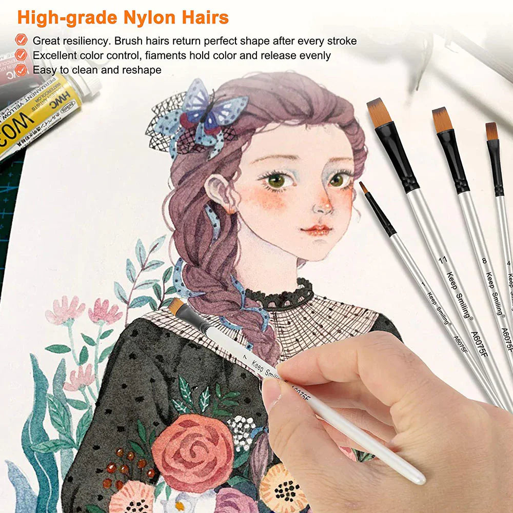 12Pcs- Original Artist Paint Brush Set Nylon Bristles Brushes for Watercolor Acrylic Oil Painting