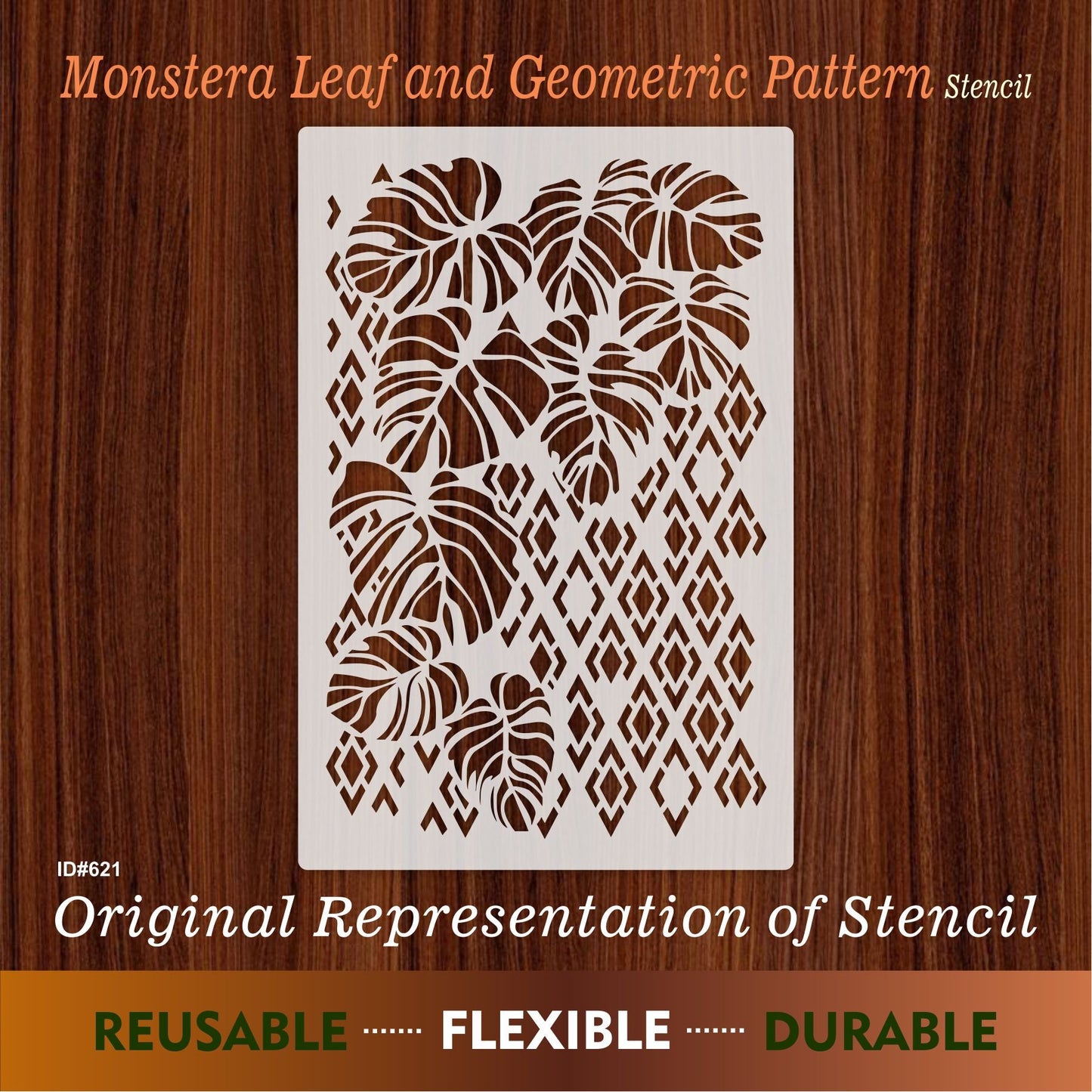 Monstera Leaf and Geometric Pattern Stencil Painting Scrapbook Coloring Embossing Album Decor Template – ID# 224