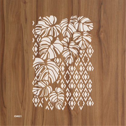 Monstera Leaf and Geometric Pattern Stencil Painting Scrapbook Coloring Embossing Album Decor Template – ID# 224