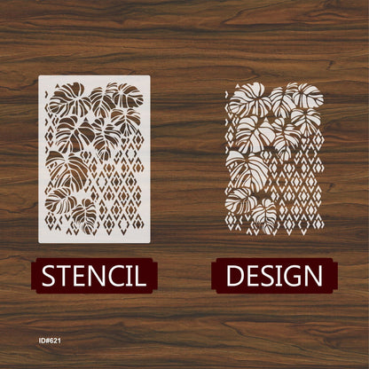 Monstera Leaf Diamond Mesh Stencil for Walls, Furniture & Fabric – Tropical Botanical Pattern – ID#621