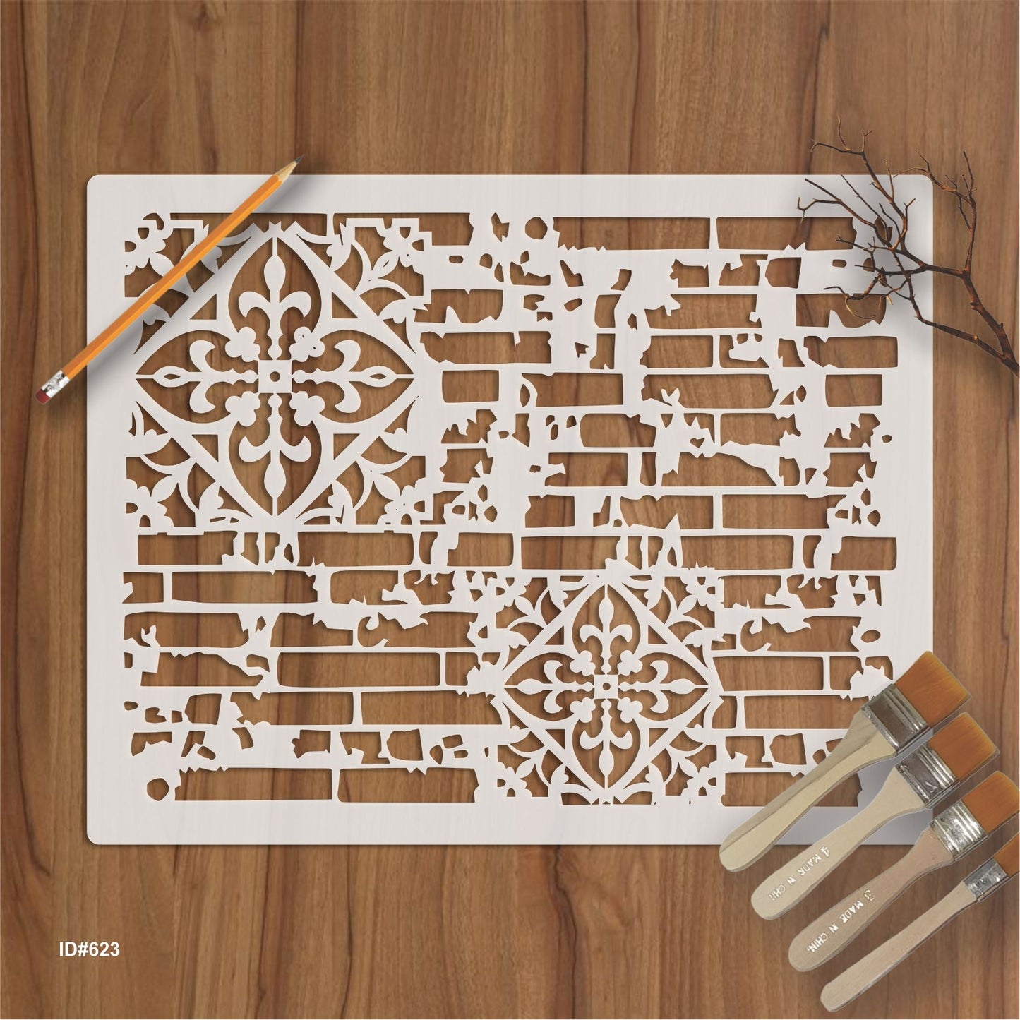 Brick and Damask Stencil Wall Painting Scrapbook Coloring Embossing Album Decorative Paper Card Template ID# 623