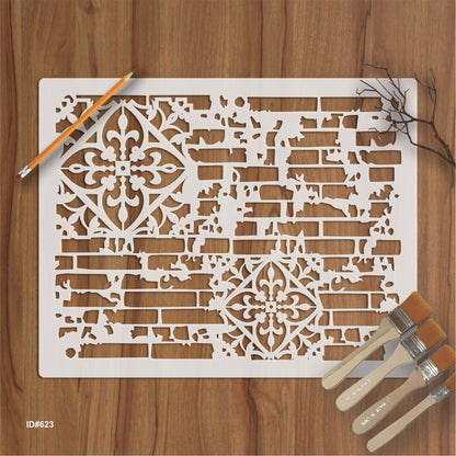 Brick and Damask Stencil Wall Painting Scrapbook Coloring Embossing Album Decorative Paper Card Template ID# 623