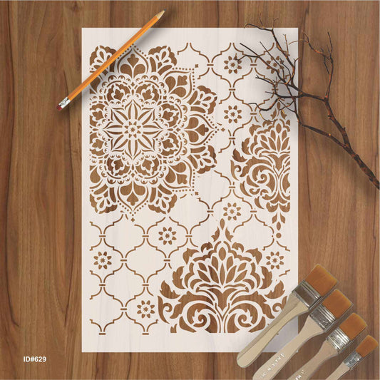 Elegant Moroccan Damask Stencil Painting Scrapbook Coloring Embossing Album Decor Template. ID #629
