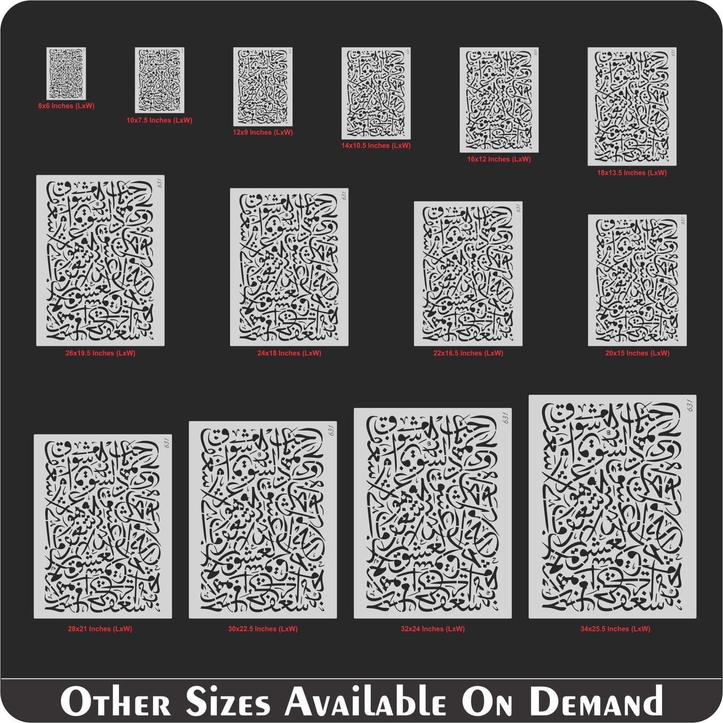 Arabic Script Calligraphy Islamic Reusable Stencil for Canvas and wall painting.ID# 631 – ID# 214