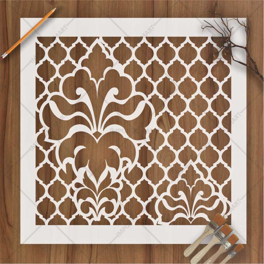 Royal Floral Damask Pattern Stencil for Wall, Wood & Floor Décor – Classic Moroccan Touch – ID# 634