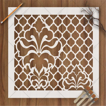 Royal Floral Damask Pattern Stencil for Wall, Wood & Floor Décor – Classic Moroccan Touch – ID# 634