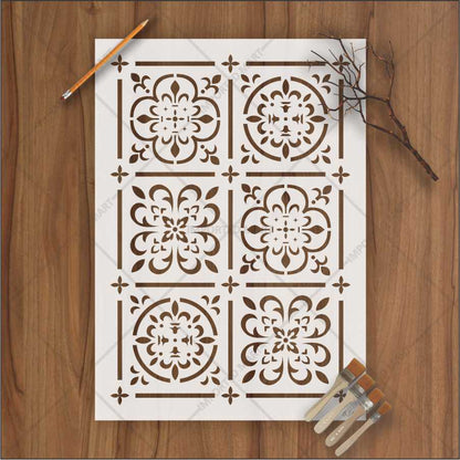 Moroccan Tile Grid Stencil – Reusable Wall, Floor & Furniture Design for Painting – ID# 636