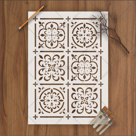 Moroccan Tile Grid Stencil – Reusable Wall, Floor & Furniture Design for Painting – ID# 636