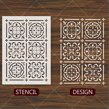 Moroccan Tile Grid Stencil – Reusable Wall, Floor & Furniture Design for Painting – ID# 636
