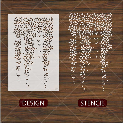 Wisteria Flower Stencil – Hanging Floral Vine Design for Wall & Craft Painting – ID# 166
