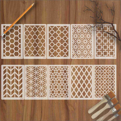 The Geometric Elegance Bundle- 10 Stencils  for crafts, walls, furniture, or fabric design
