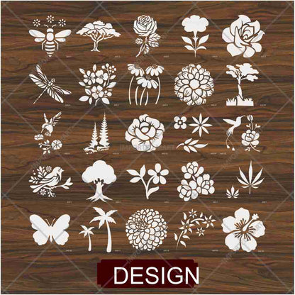 25Pcs Floral Fantasy & Nature Shapes Stencils for Art and Craft & Painting