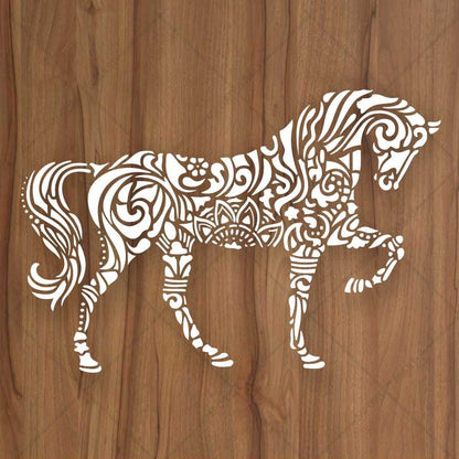 Mandala Horse Stencil for Wall, Wood & Fabric Art – Intricate Boho Design