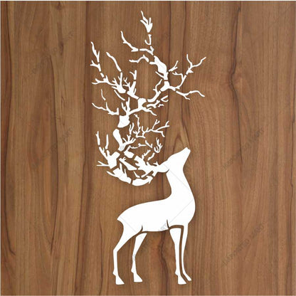Tree Antler Deer Stencil for Wall, Wood & Fabric Art – Forest Nature Design – ID# 648