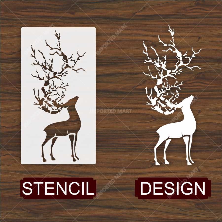 Tree Antler Deer Stencil for Wall, Wood & Fabric Art – Forest Nature Design – ID# 648