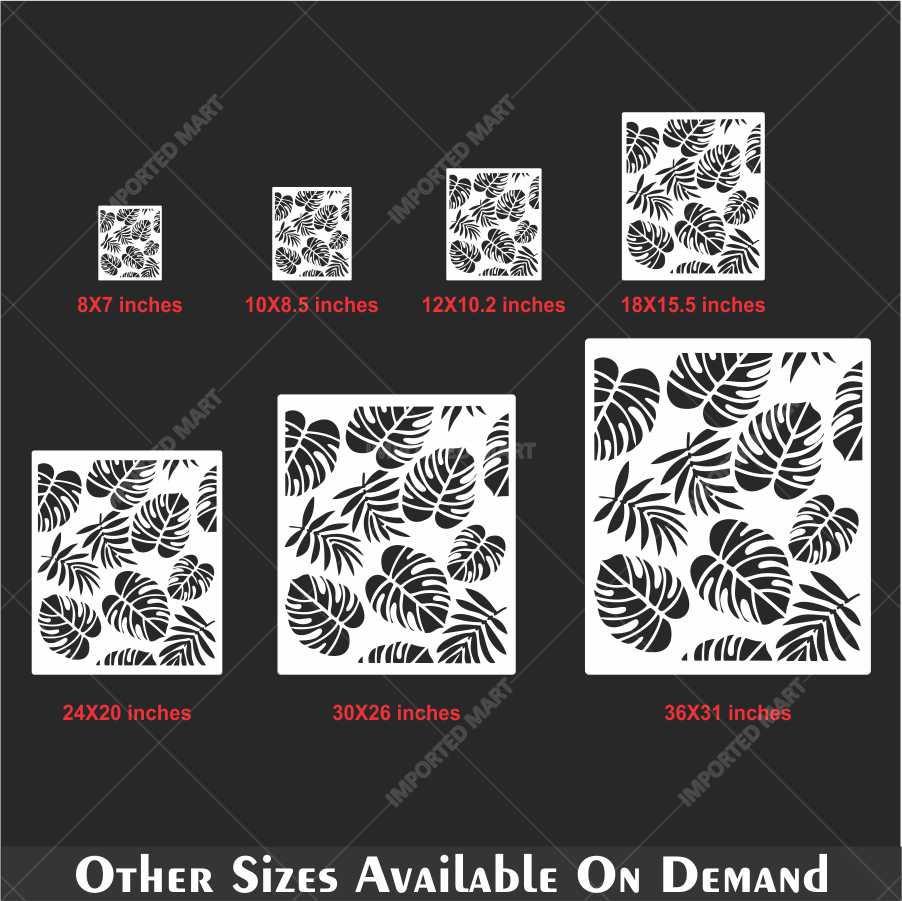 Tropical Leaf Cluster Stencil for Wall, Furniture & Fabric Art – Monstera & Palm Design – ID# 649