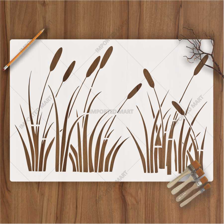 Natural Grass Silhouette Stencil for Wall, Floor & Craft Décor – Minimal Botanical Border – ID# 177