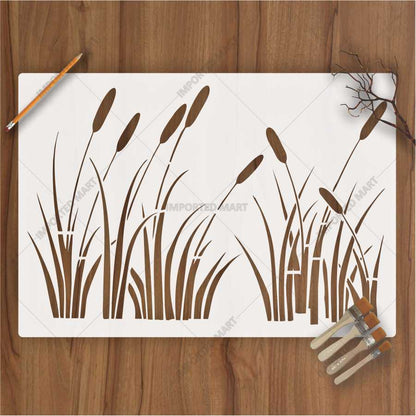 Natural Grass Silhouette Stencil for Wall, Floor & Craft Décor – Minimal Botanical Border – ID# 177