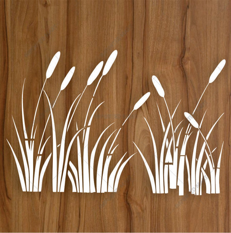 Natural Grass Silhouette Stencil for Wall, Floor & Craft Décor – Minimal Botanical Border – ID# 177
